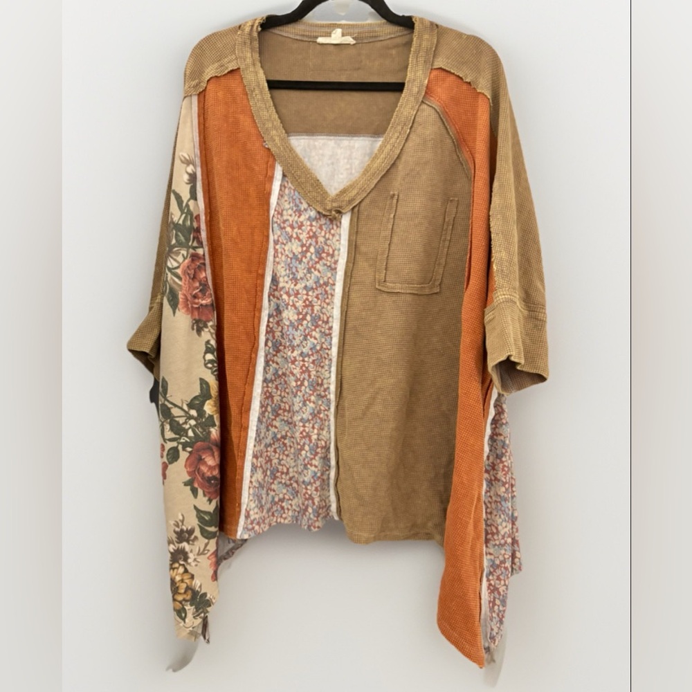Oli & Hali Floral Boho Patchwork Tunic Top M/L - Mixed Print Oversized V-Neck - Picture 5 of 11